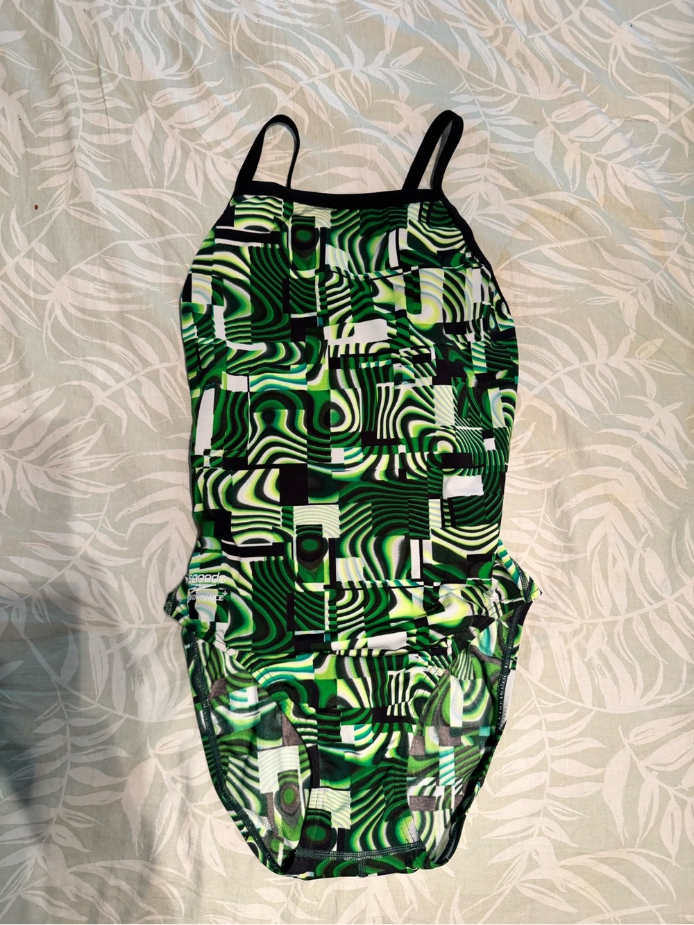 Vintage Y2K Speedo Endurance+ Green Optical Trippy Print Swimsuit